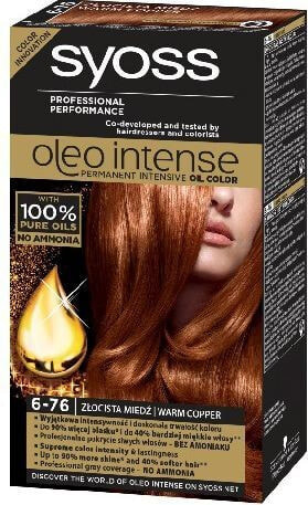 Syoss Oleo Intense Permanent Oil Color N 6-76  Масляная краска для волос без аммиака, оттенок золотисто-медный