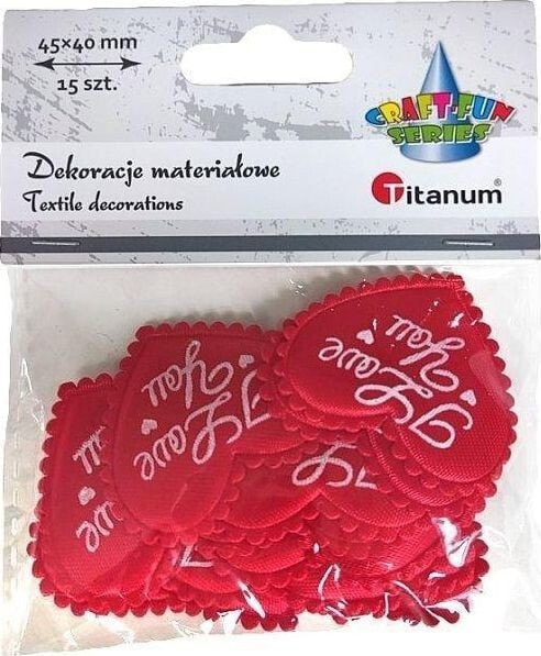 Titanum Ozdoba materiałowa serca I Love You czerwone 15szt