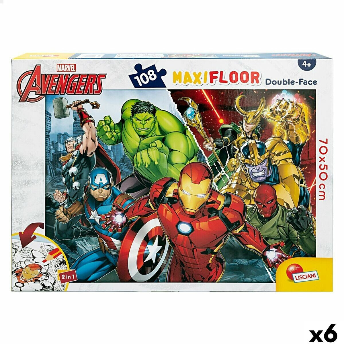 Детский паззл The Avengers Двухстороннее 108 Предметы 70 x 1,5 x 50 cm (6 штук)