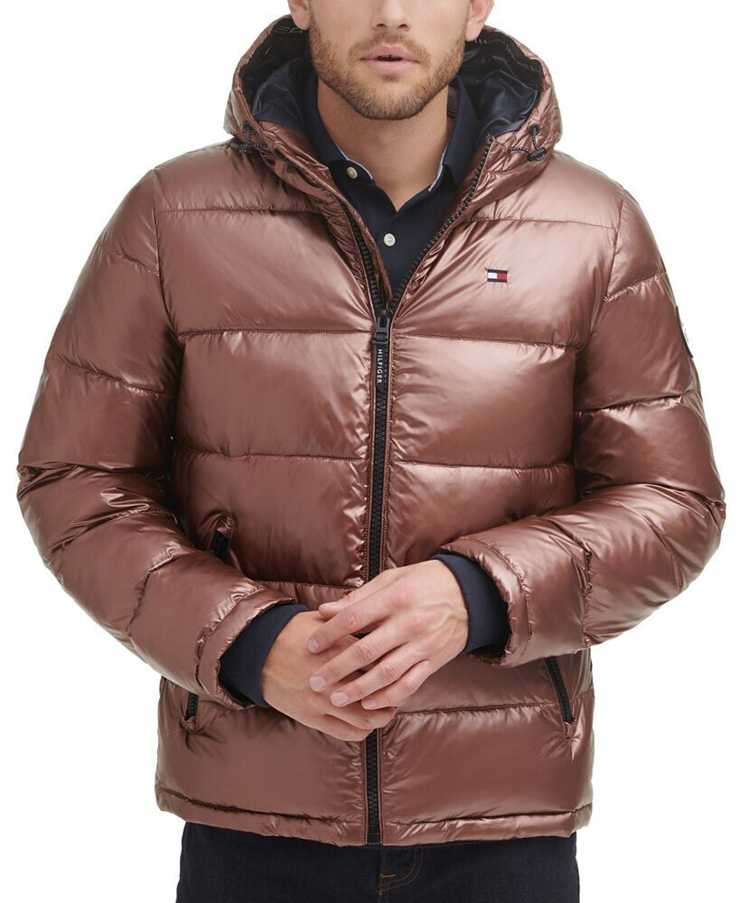 Tommy Hilfiger men's Pearlized Performance Hooded Puffer Coat