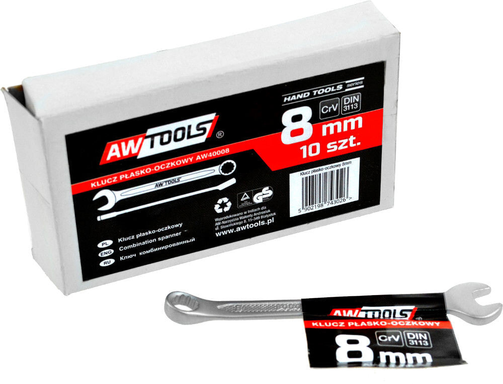 КОМБИНАЦИОННЫЙ КЛЮЧ AWTOOLS CrV DIN3113 РАЗМЕР: 8 (ММ)