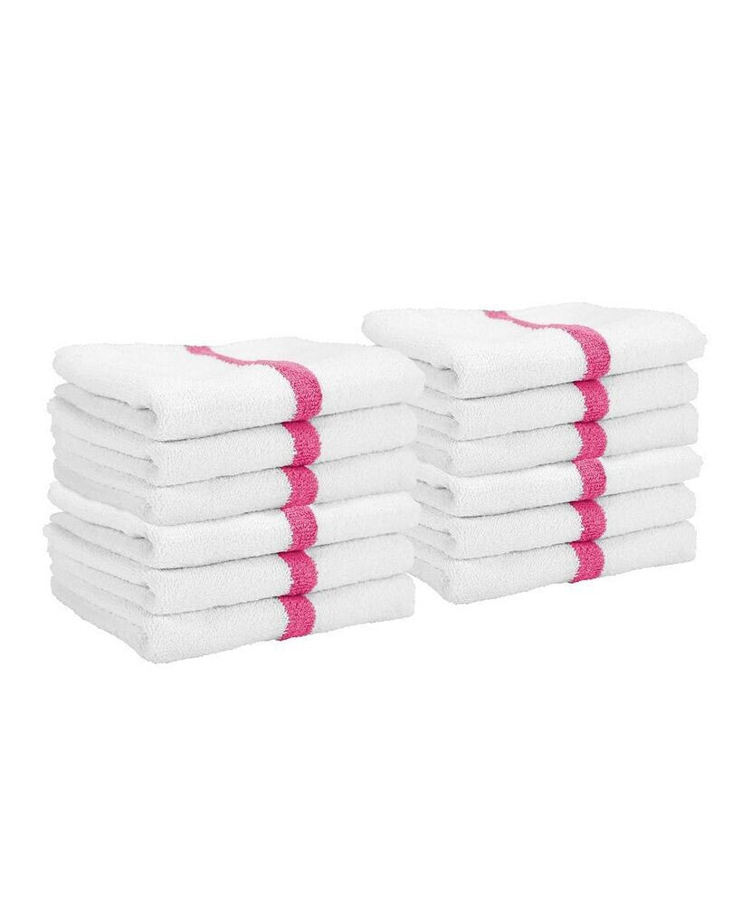 Arkwright Home power Gym Hand Towels (12 Pack), 16x27, White with Colored Stripe, 100% Ring-Spun Cotton
