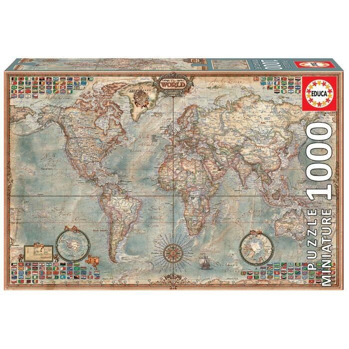 Пазл Educa, с изображением картой мира 1000 деталей