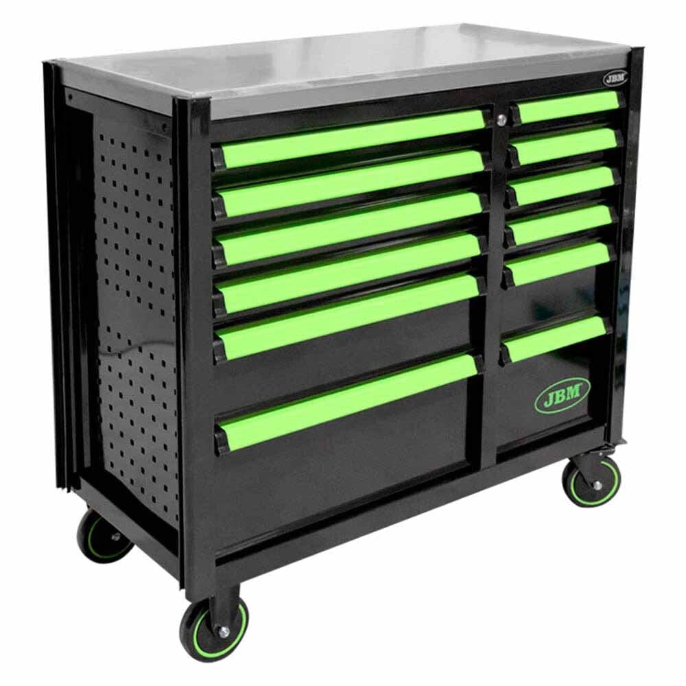 JBM Tool cart with 12 empty drawers - green