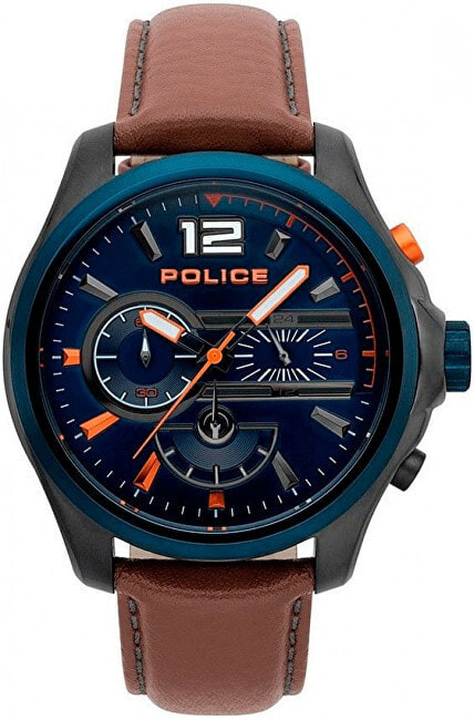 Мужские наручные часы с  коричневым кожаным ремешком Denver PL15403JSUBL/03  Police