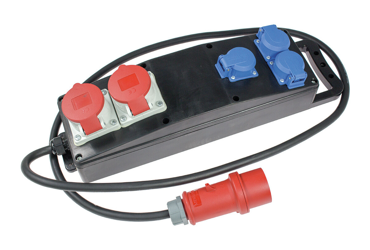 as-Schwabe 60560, 2 м, 5 розеток переменного тока, внутри / снаружи, IP44, черный, синий, красный, CE