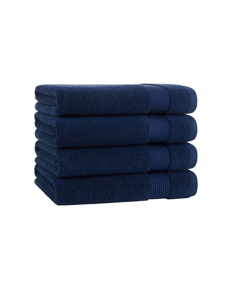 Arkwright Home host and Home Bath Towels (4 Pack), Solid Color Options, 27x54 in, Double Stitched Edges, 600 GSM, Soft Ringspun Cotton, Stylish Striped Dobby Border