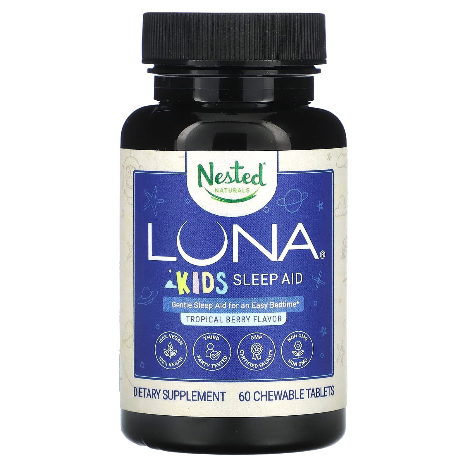 Luna, Kids, Gentle Sleep Supplement, Tropical Berry, 60 Chewable Tablets