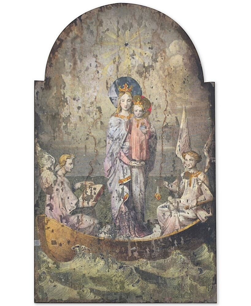 Storied Home wood Wall Decor with Vintage-Like Mary and Angels Image, Multicolor