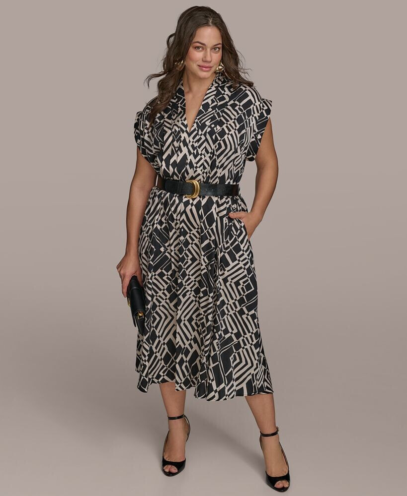 Donna Karan New York plus Size Belted A-Line Midi Dress