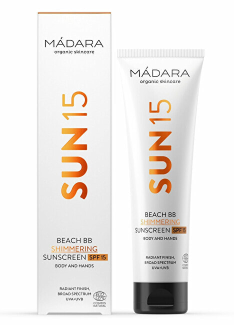 Средство для загара и защиты от солнца Madara Glittering sunscreen BB body and face cream SPF 15 Beach BB (Shimmering Sunscreen) 100 ml