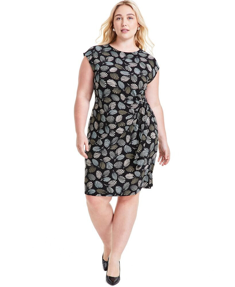 Kasper plus Size Abstract-Print Cap-Sleeve Dress