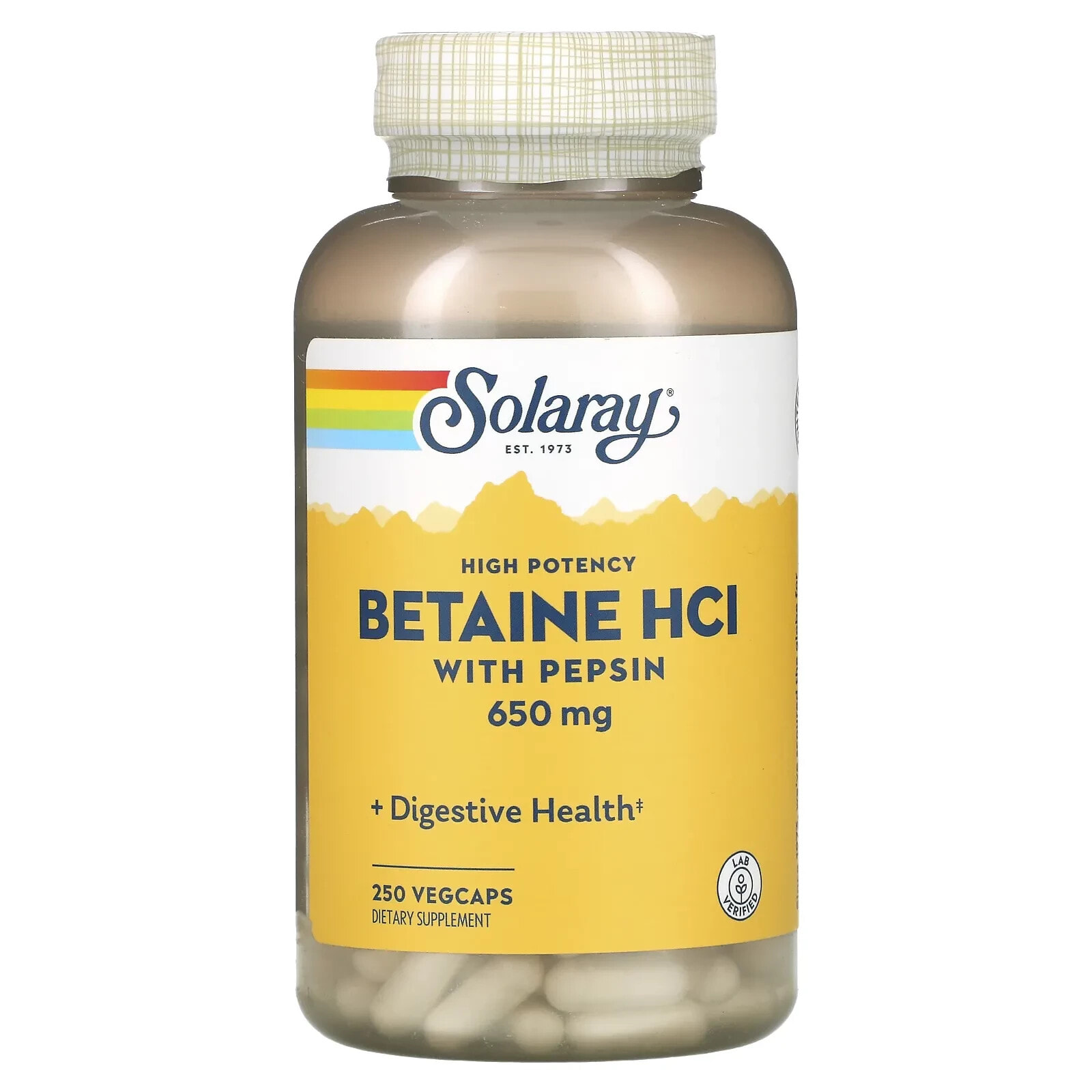 High Potency Betaine HCl with Pepsin, 650 mg, 250 VegCaps