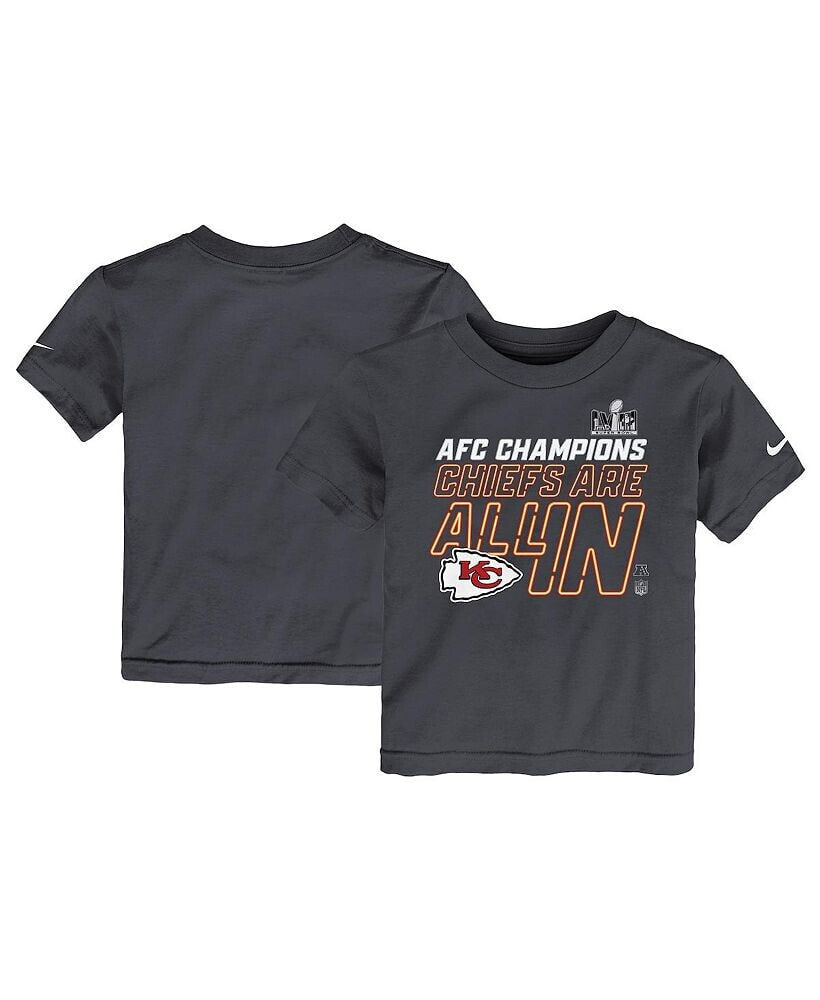 Nike toddler Boys and Girls Anthracite Kansas City Chiefs 2023 AFC Champions Locker Room Trophy Collection T-shirt