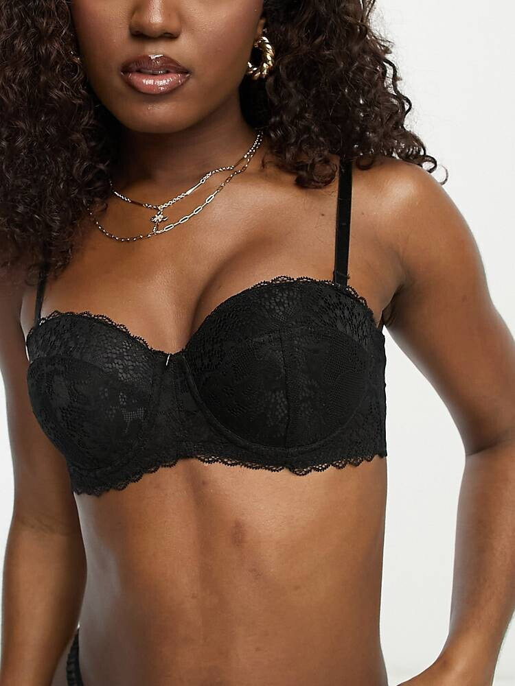 Cotton:On lace strapless push up bra in black бюстгальтеры Размер: 32D  купить недорого от 19 руб. в интернет-магазине