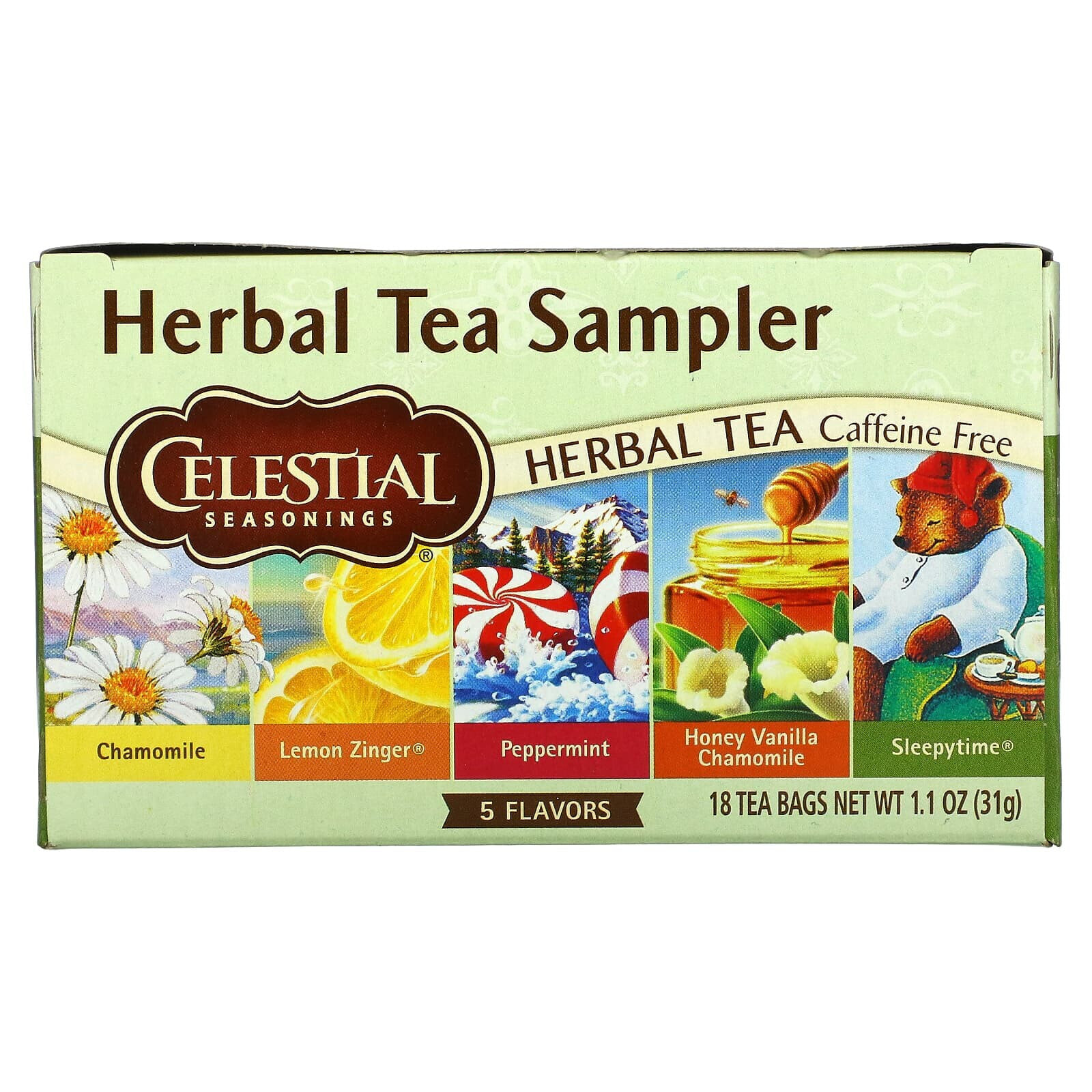 Celestial Seasonings, набор фруктовых чаев, без кофеина, 5 вкусов, 18 чайных пакетиков по 40 г (1,4 унции)