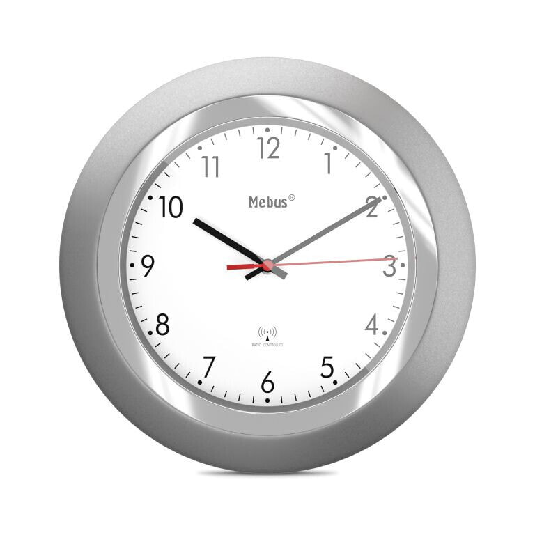 Mebus 19452 - Mechanical wall clock - Round - Silver - White - Plastic - Battery - AA