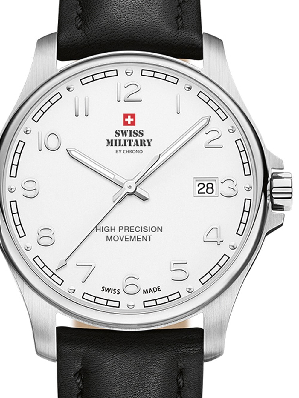 Мужские наручные часы с черным кожаным ремешком Swiss Military SM30200.25 Mens 39mm 5ATM