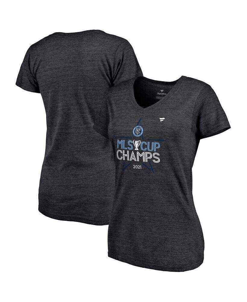 Fanatics women's Branded Heathered Charcoal New York City FC 2021 MLS Cup Champions Locker Room V-Neck T-shirt