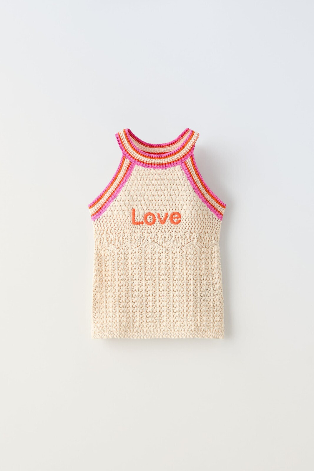 Crochet top with embroidered slogan