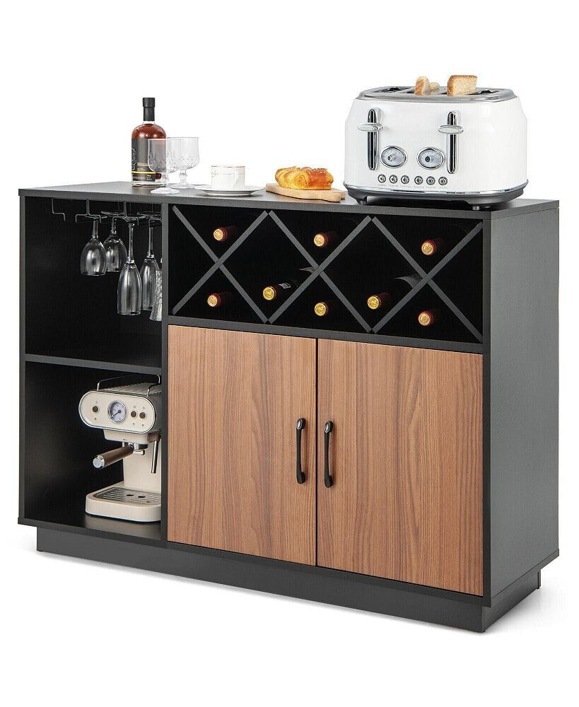 SUGIFT industrial Sideboard Cabinet with Removable Wine Rack and Glass Holder