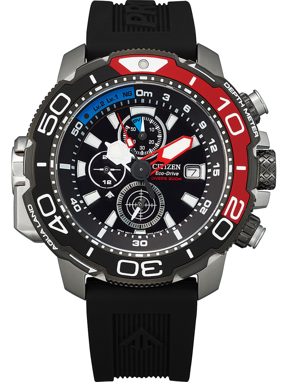 Мужские наручные часы с черным силиконовым ремешком Citizen BJ2167-03E Eco-Drive Promaster Marine diver 47mm 20ATM