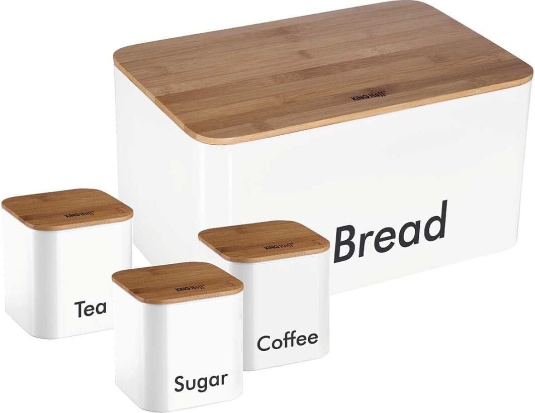 KingHoff Bamboo-Steel Bread Box with Containers (KH-1026)