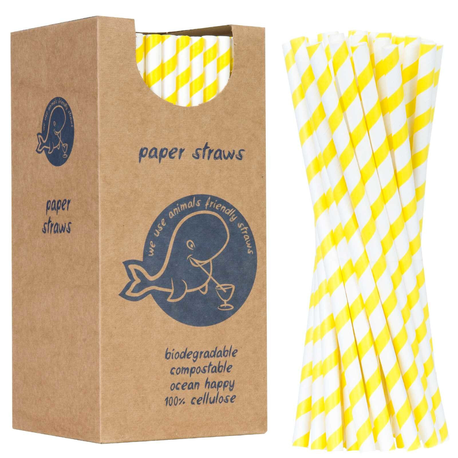 Paper straws BIO ecological PAPER STRAWS thick 8 / 205mm - white and yellow 160 pcs.