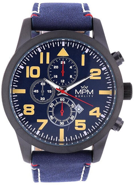 Мужские наручные часы с синим кожаным ремешком MPM Quality Pilot W01M.11276.C