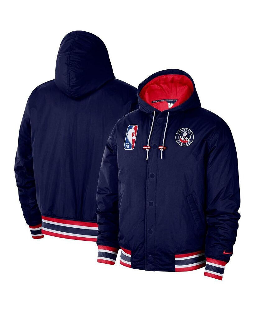 Nike men's Navy Brooklyn Nets 2021/22 City Edition Courtside Hooded Full-Zip Bomber Jacket