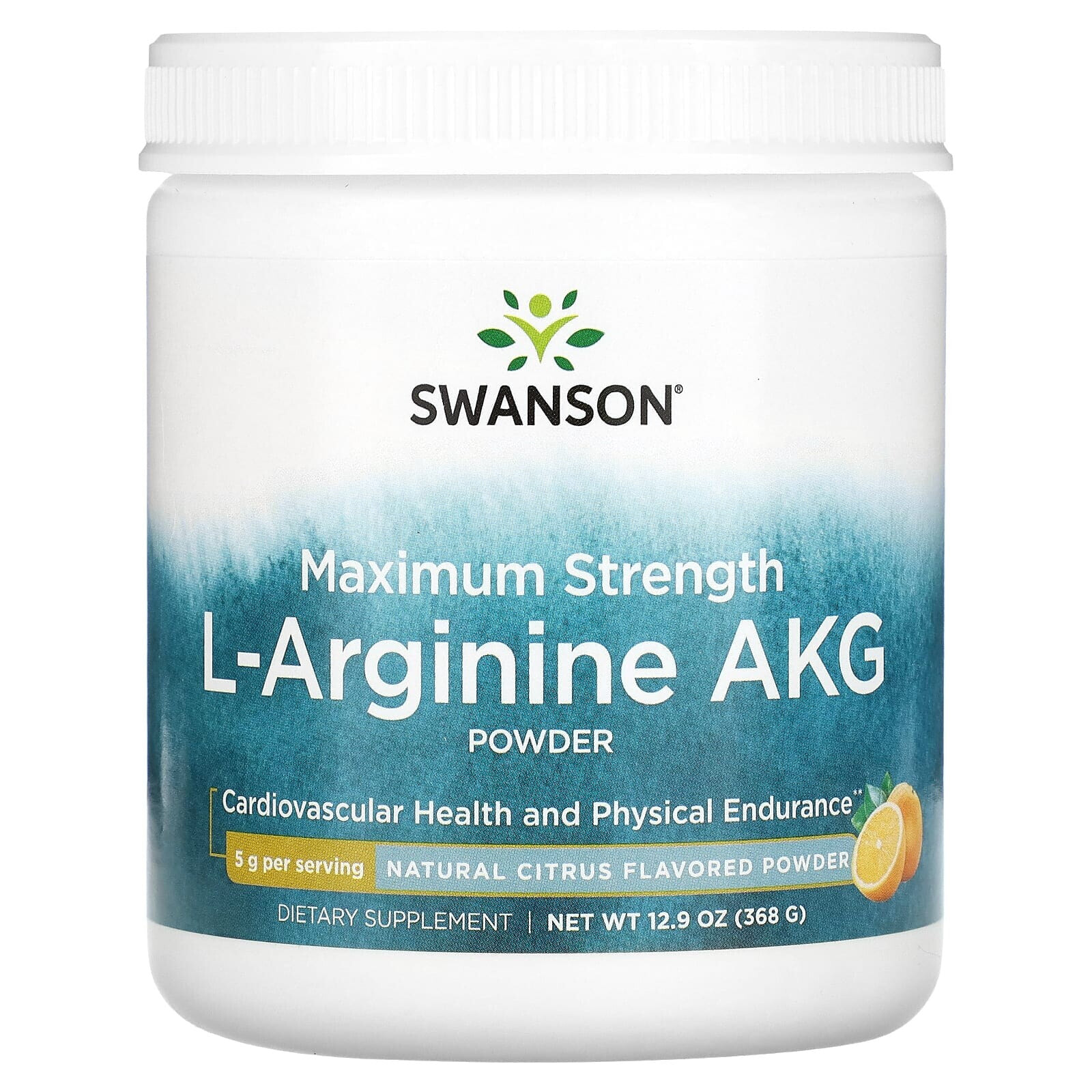 Swanson, L-аргинин AKG в порошке с максимальной эффективностью, натуральный цитрус, 5 г, 368 г (12,9 унции)