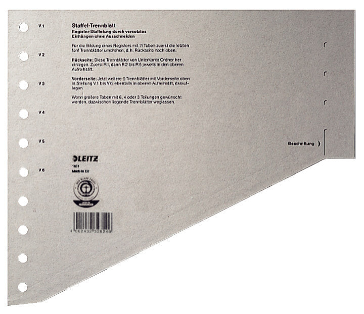 Leitz 16510085 закладка-разделитель Пустой бланк-разделитель Тонкий картон Серый