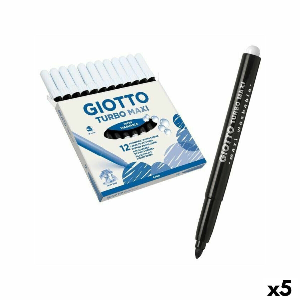 Set of Felt Tip Pens Giotto Turbo Maxi Black (5 Units)