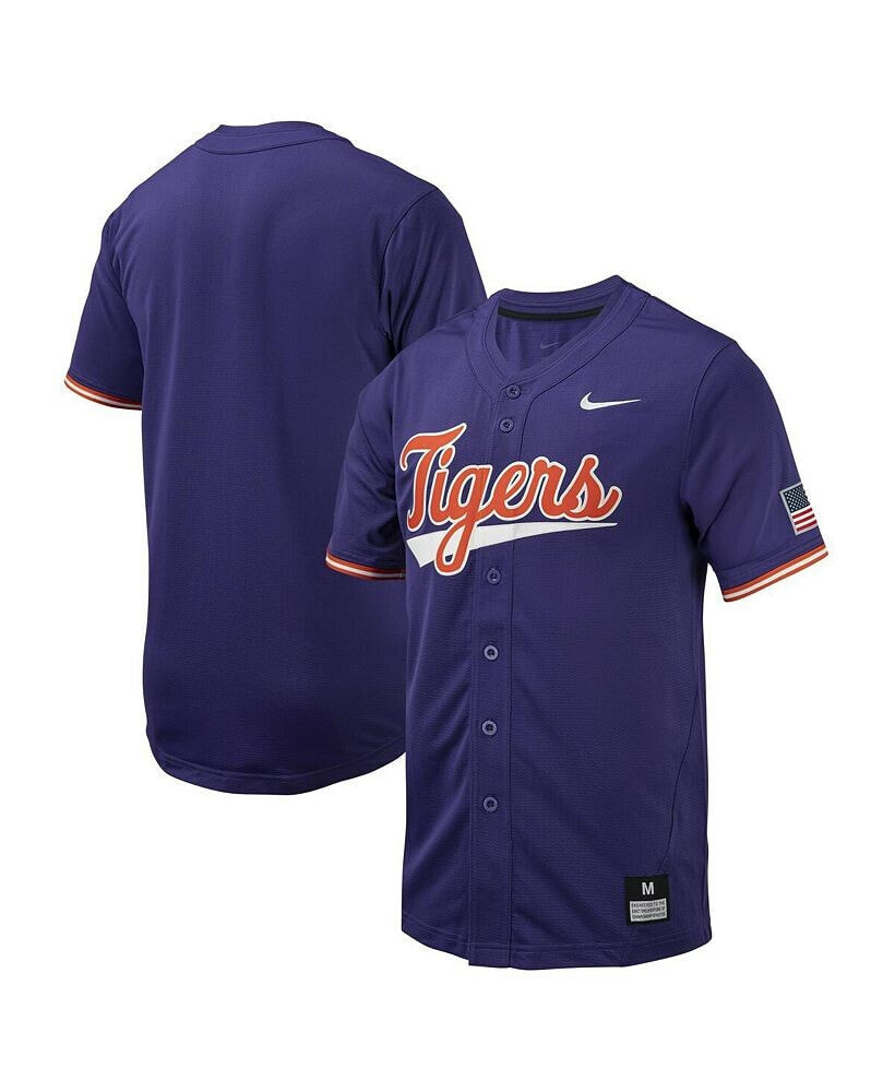 Nike men's Purple Clemson Tigers Replica Full-Button Baseball Jersey