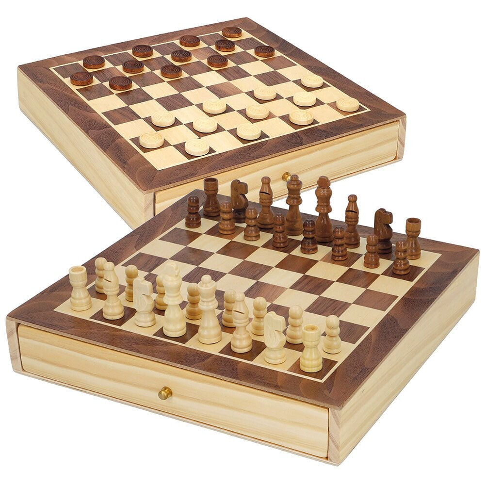 CB GAMES Wooden Chess + Checkers Board Game