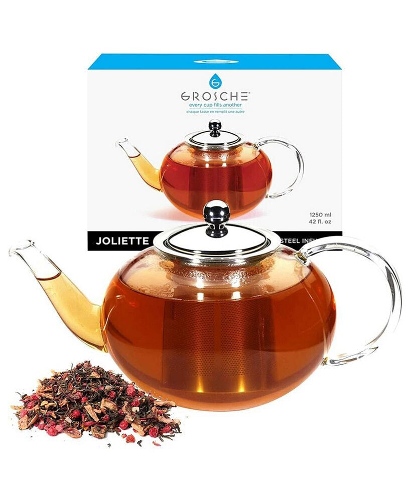 Joliette Hand Blown Glass Teapot with Stainless Steel Infuser, 42 fl oz Capacity