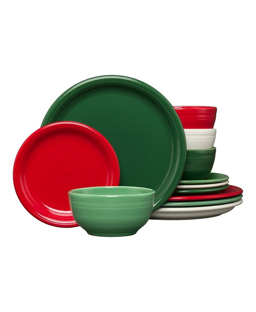 Fiesta christmas Mixed Colors 12-Pc Bistro Dinnerware Set, Service for 4