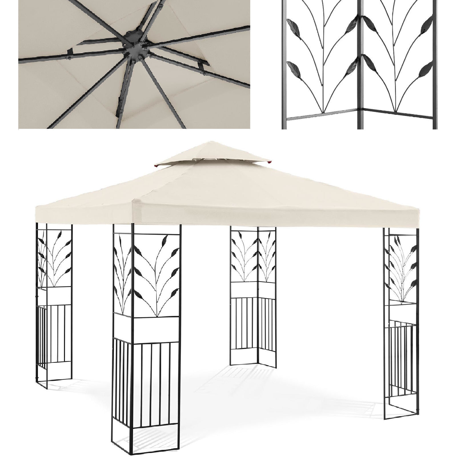 Garden pavilion, gazebo with ornament, foldable, 3 x 3 x 2.6 m, cream color