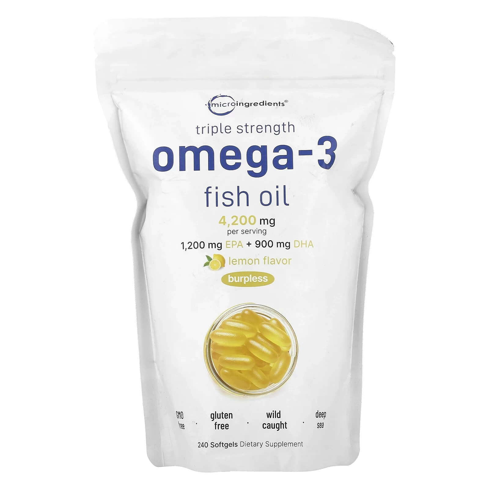 Triple Strength Omega-3 Fish Oil, Lemon, 4,200 mg, 240 Softgels (1,400 mg per Softgel)