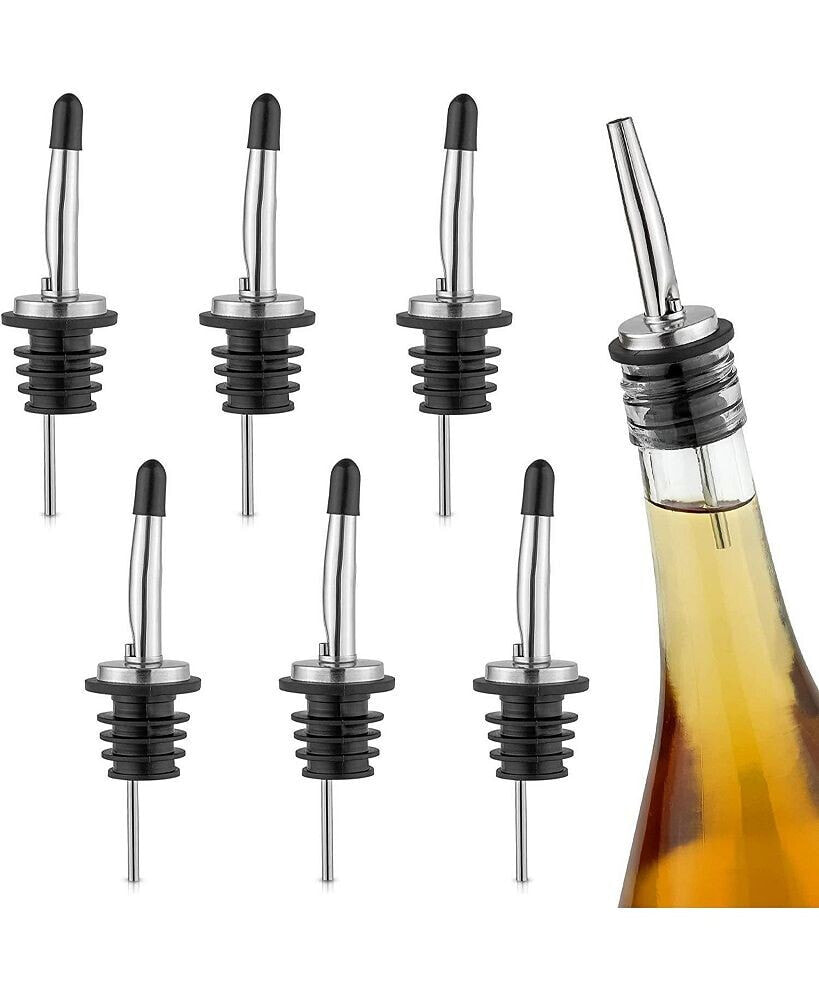 Zulay Kitchen stainless Steel Liquor Bottle Pourers with Rubber Dust Caps - 6 Pack