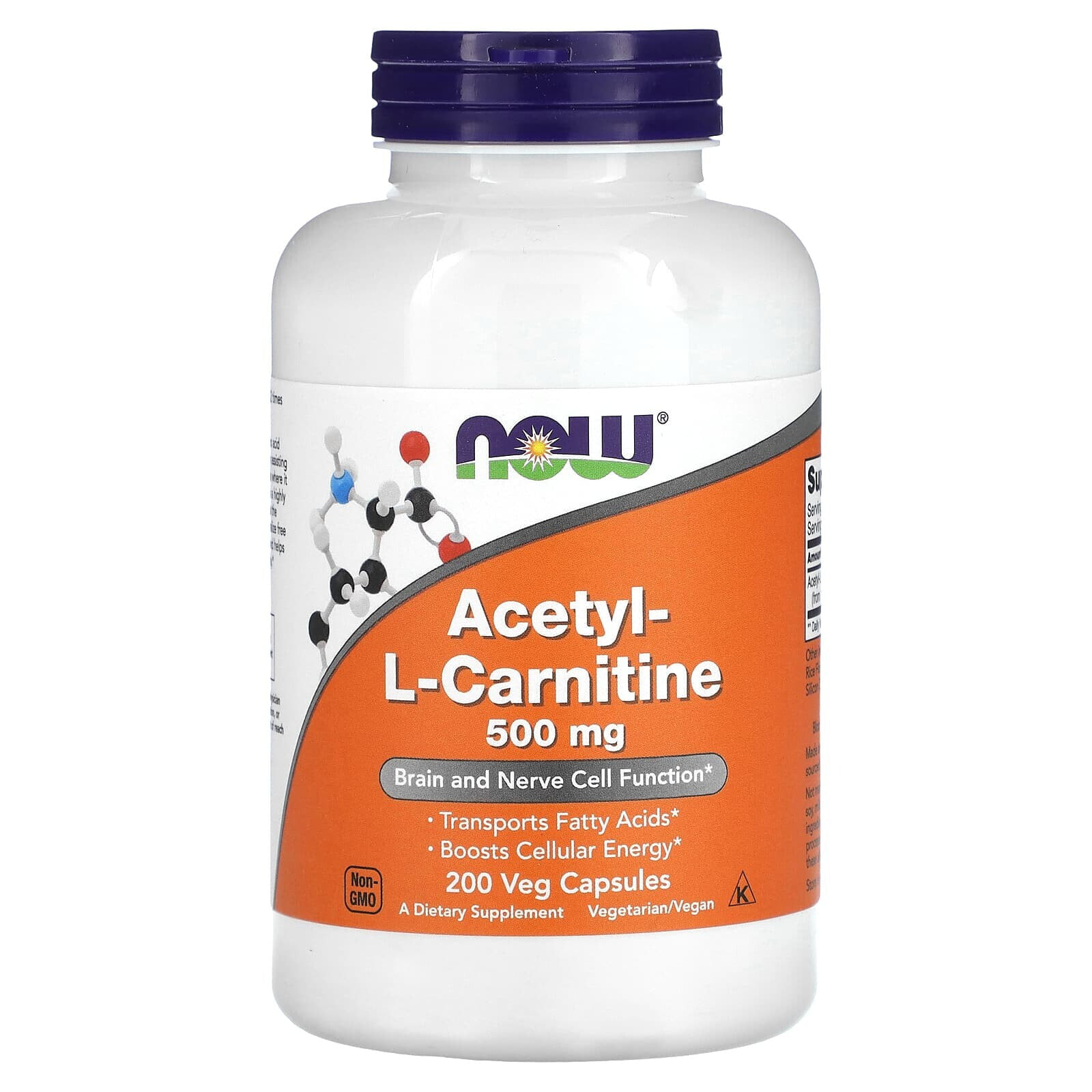 NOW Acetyl-L Carnitine Ацетил-L-карнитин 500 мг 50 вегетарианских капсул