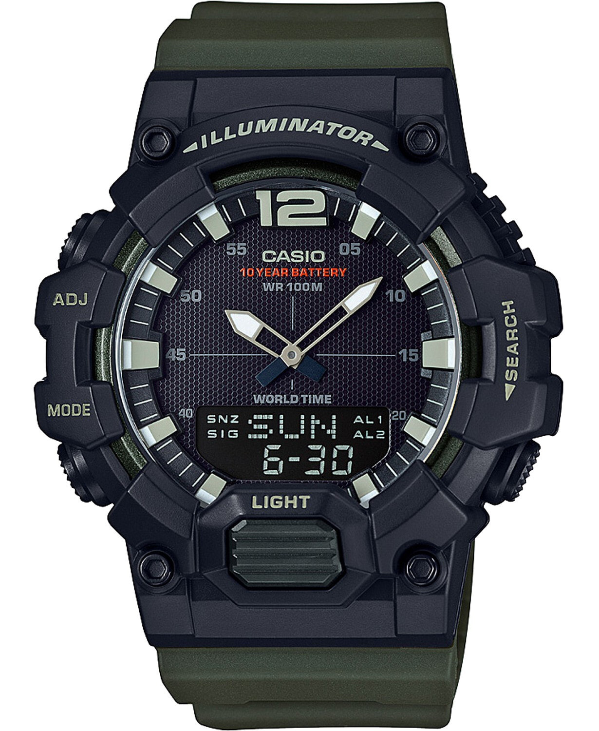 Мужские наручные часы с зеленым силиконовым ремешком CASIO Analog-Digital Green Resin Strap Watch 48.8mm hdc-700-3a