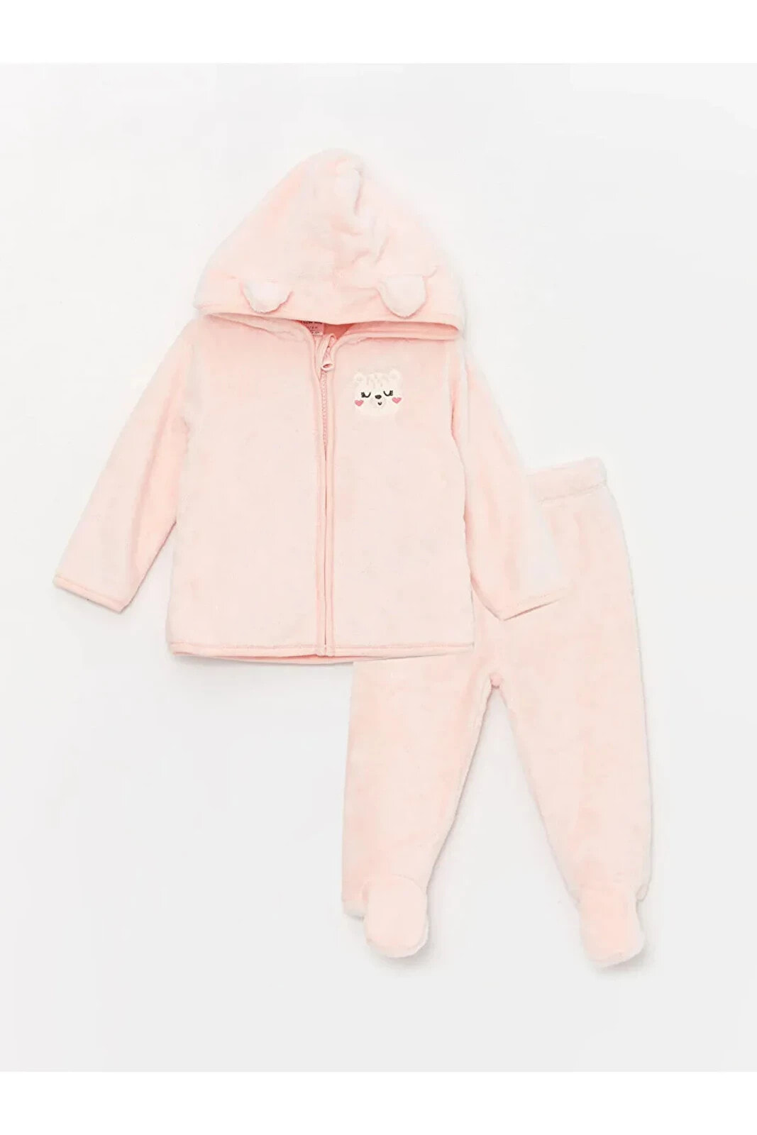 LCW baby Kapüşonlu Uzun Kollu Kız Bebek Fermuarlı Sweatshirt ve Pantolon 2'li