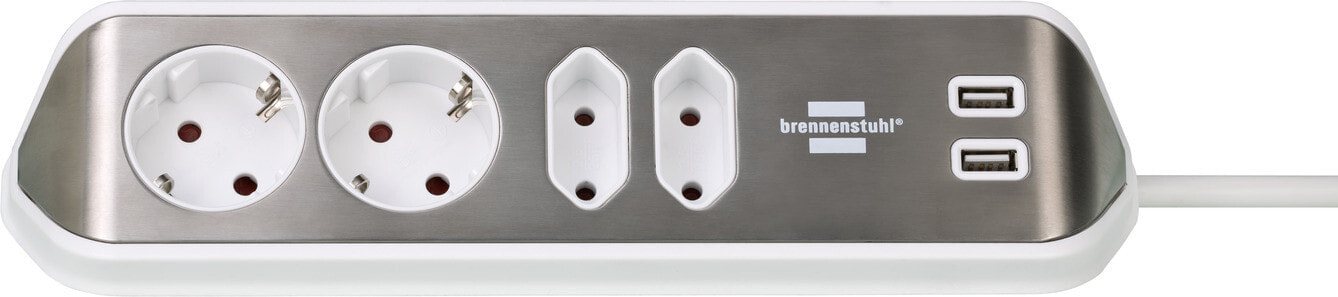 Brennenstuhl 1153590420 - 2 m - 4 AC outlet(s) - Indoor - IP20 - Silver - White - 100 mm