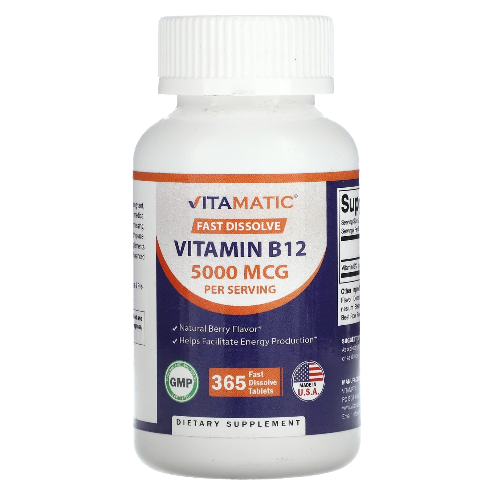 Vitamatic, Vitamin B12, Natural Berry, 2,500 mcg, 365 Fast Dissolve Tablets
