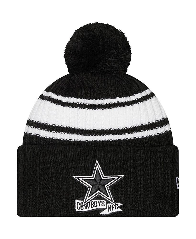 New Era men's Black, White Dallas Cowboys 2022 Sideline Cuffed Pom Knit Hat