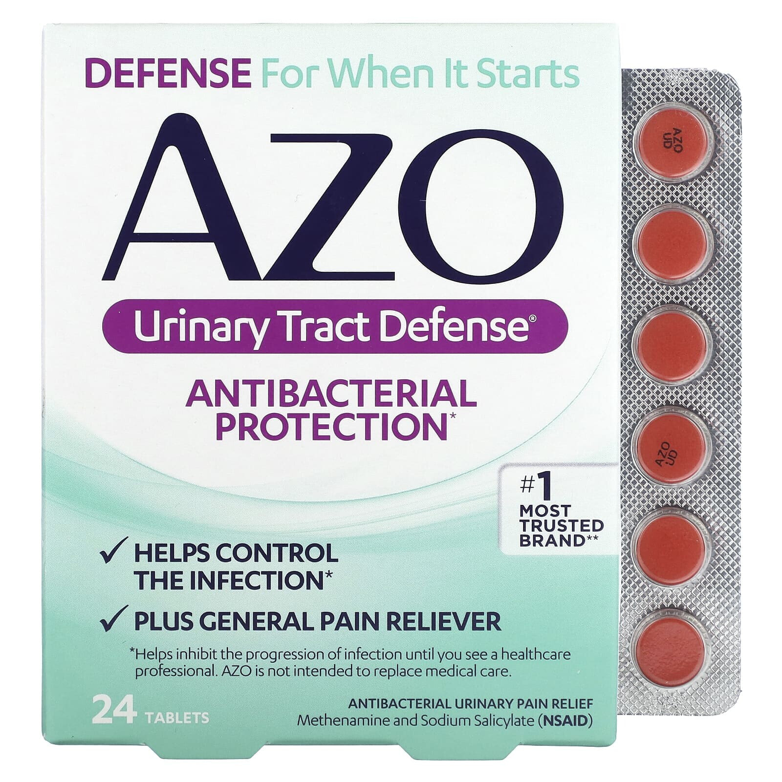 Azo, Urinary Tract Defense, Antibacterial Protection, 24 Tablets