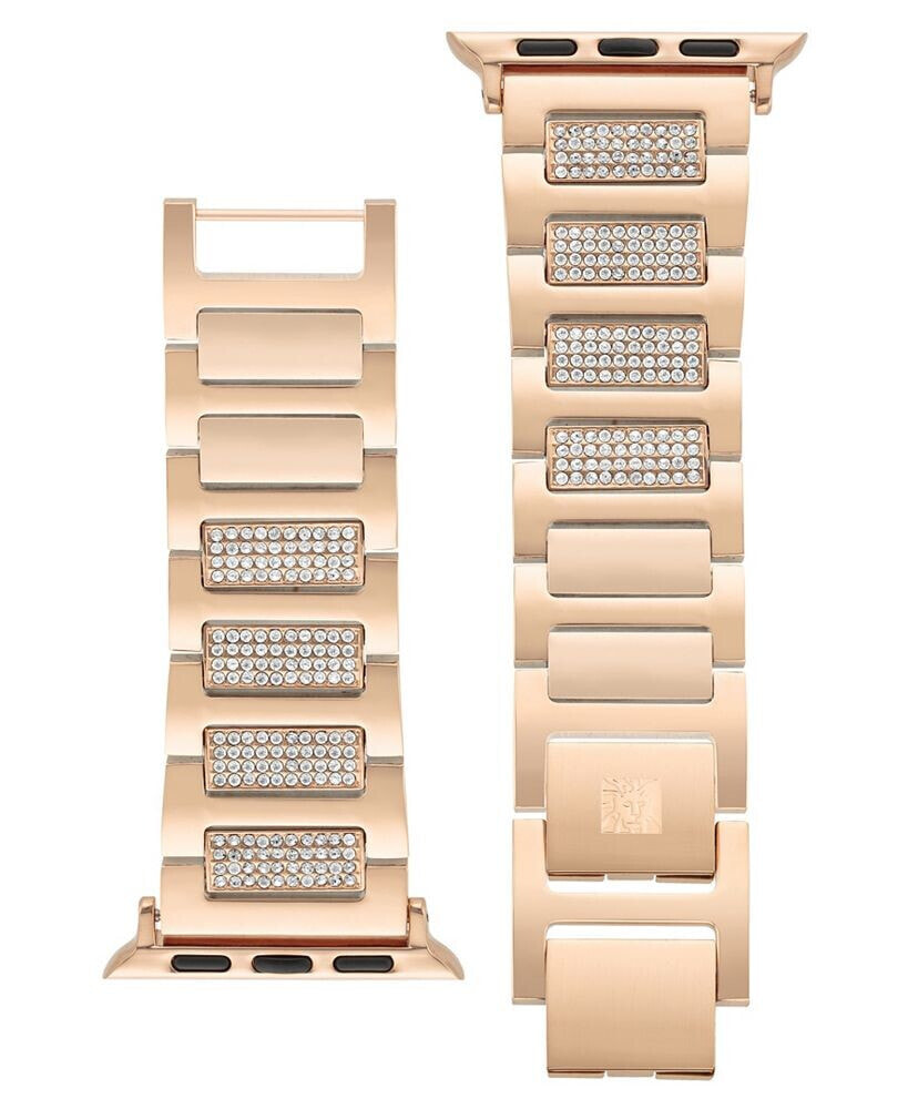 Anne Klein women's Rose Gold-Tone Alloy and Crystal Center Link Bracelet Compatible with 42/44/45/Ultra/Ultra 2 Apple Watch