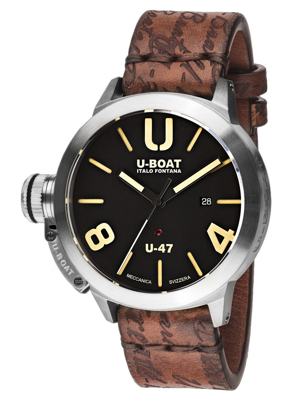 Мужские наручные часы с коричневым кожаным ремешком  U-Boat 8105 Classico U-47 Automatic 47mm 100M