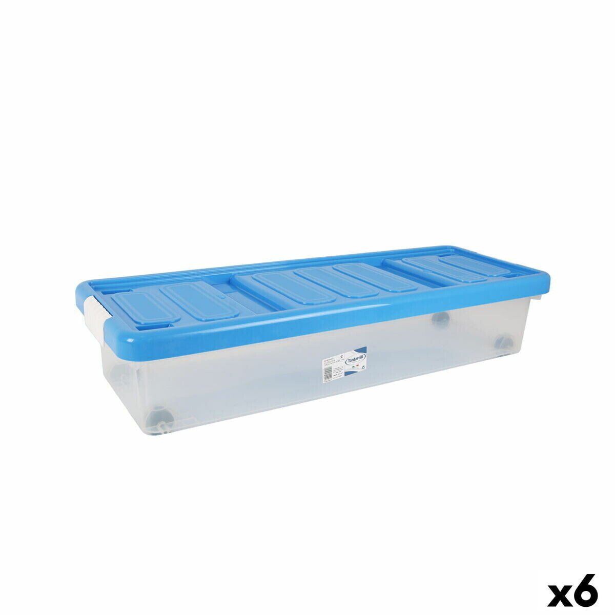 Storage Box with Lid Tontarelli Plastic Blue Transparent 24 L Wheels 79 x 28,7 x 16,8 cm (6 Units)